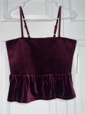 No Boundaries Velvet Smocked Peplum Cami - Burgundy